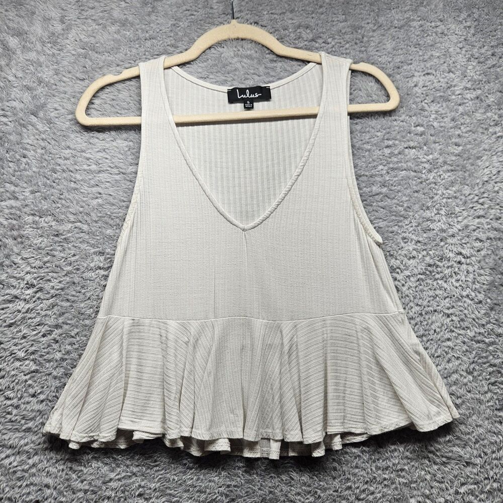 Lulus White Peplum Cropped Tank Womens Size Small V-Neck Stretch Casual
